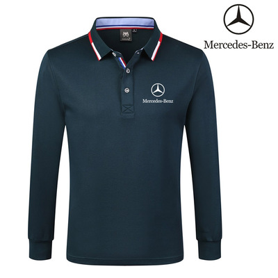 Polo Mercedes Benz Homme Manche Longue 2022 Col Contrasté Coton Slim Fit